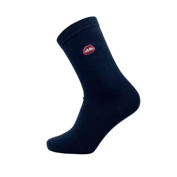 Unisex sokken met lippen borduursel donkerblauw